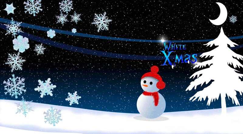 Snowman in Winter Scene — White, Festive, Night, Digital Art