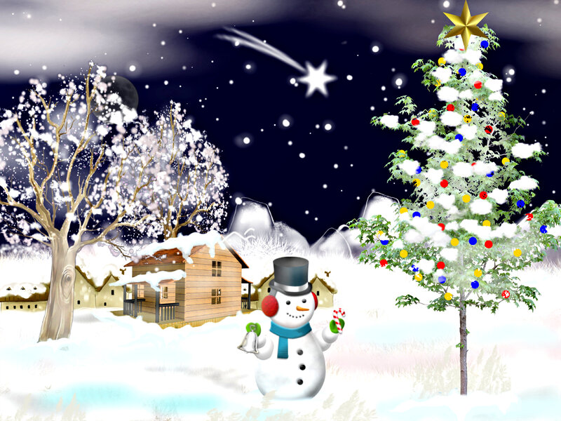 Snowman in Winter Scene — White, Festive, Night