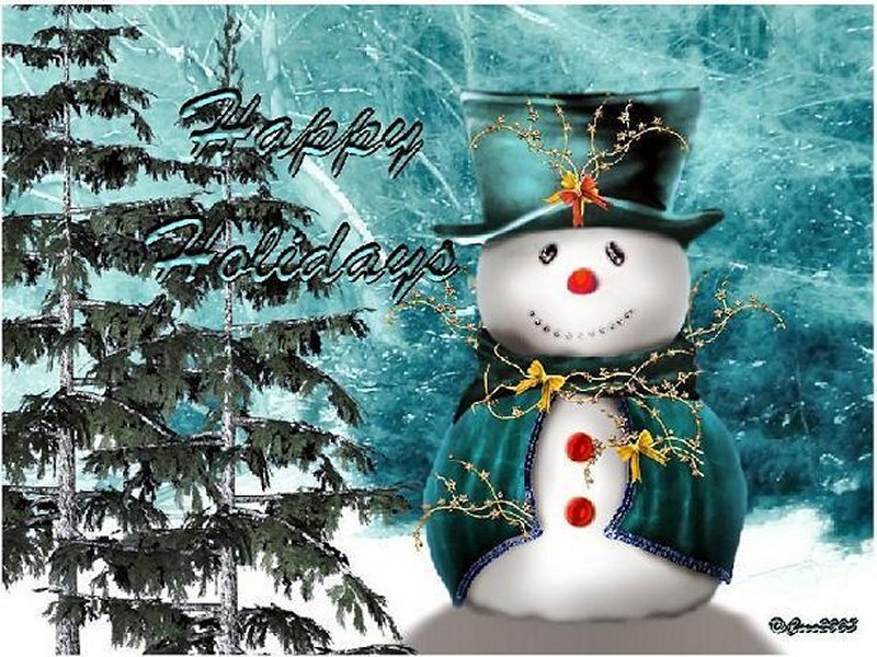 Snowman in Winter Scene — White, Festive