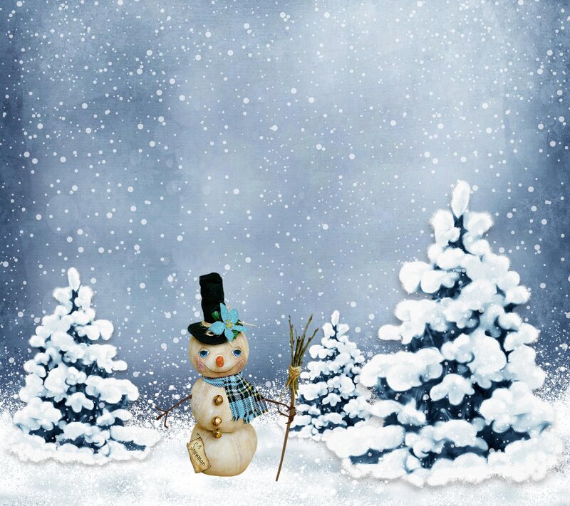 Snowman in Winter Scene — White, Peaceful, Digital Art, Trees