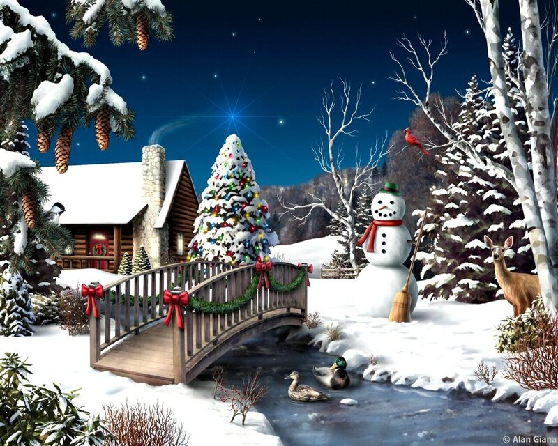 Snowman in Winter Scene — White, Peaceful, Night