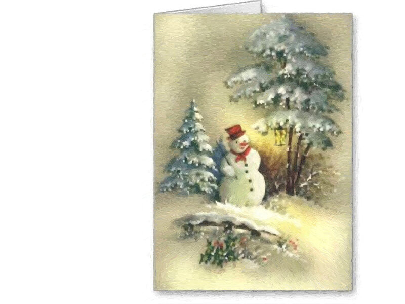 Snowman in Winter Scene — White, Peaceful, Painting, Trees
