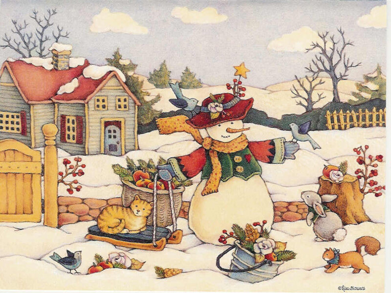 Snowman in Winter Scene — White, Peaceful