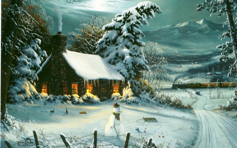 Snowman in Winter Scene — White, Serene