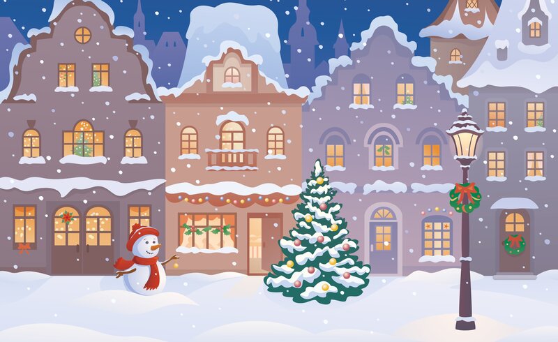 Snowman in Winter Town