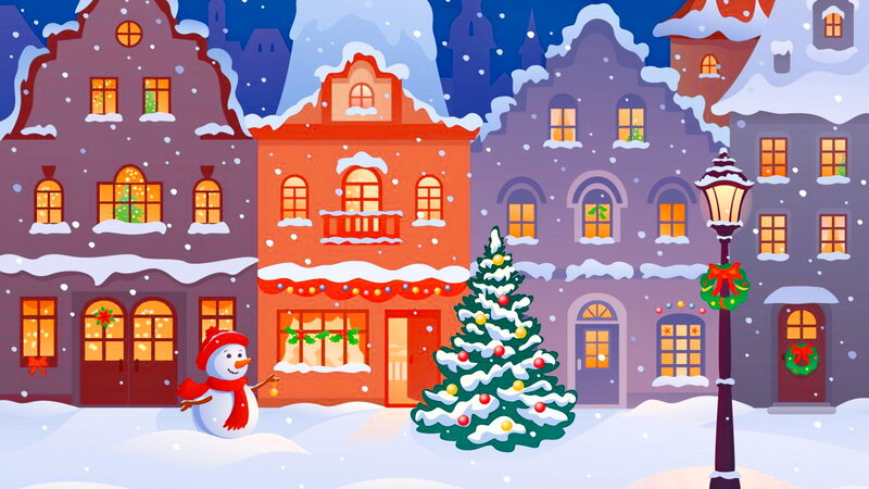 Snowman in Winter Town — White