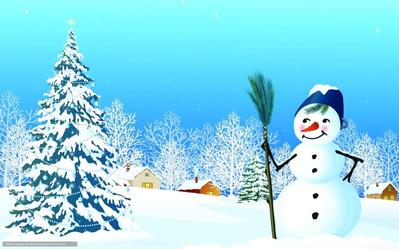 Snowman in winter village