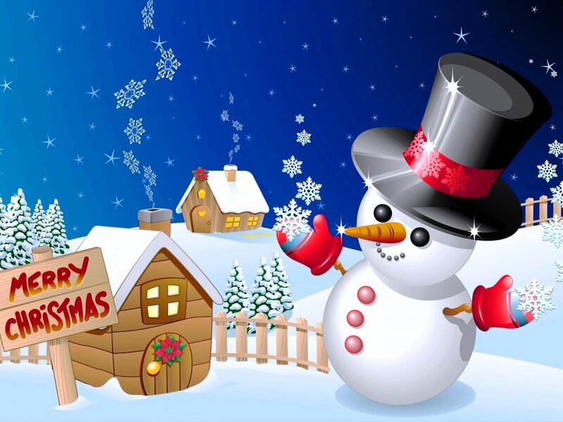 Snowman in Winter Village — Blue, Festive