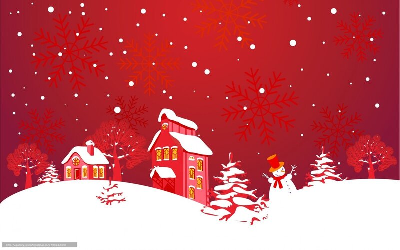 Snowman in Winter Village — Red, Festive
