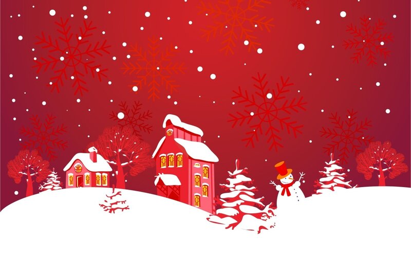 Snowman in Winter Village — Red