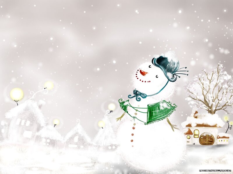 Snowman in Winter Village — White