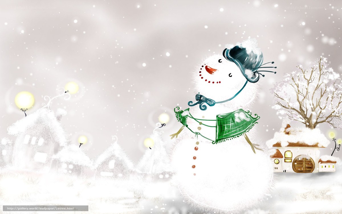 Snowman in winter village