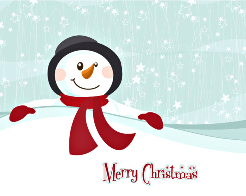 Snowman in Winter — White, Festive, Digital Art, Scarf