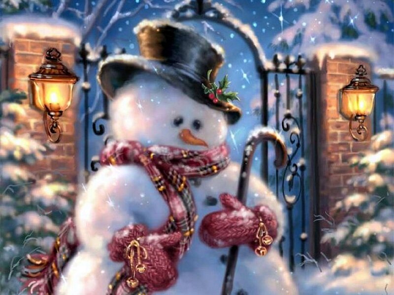 Snowman in Winter — White, Festive, Digital Art, Top Hat