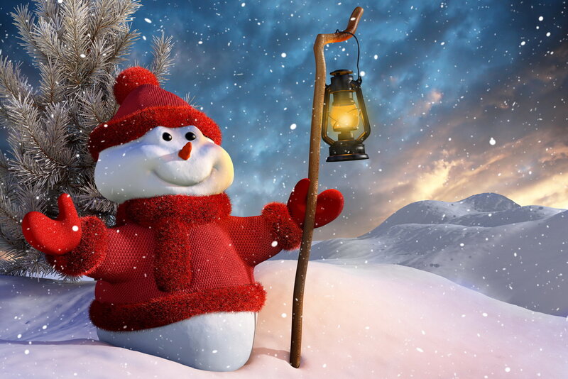 Snowman in Winter — White, Festive