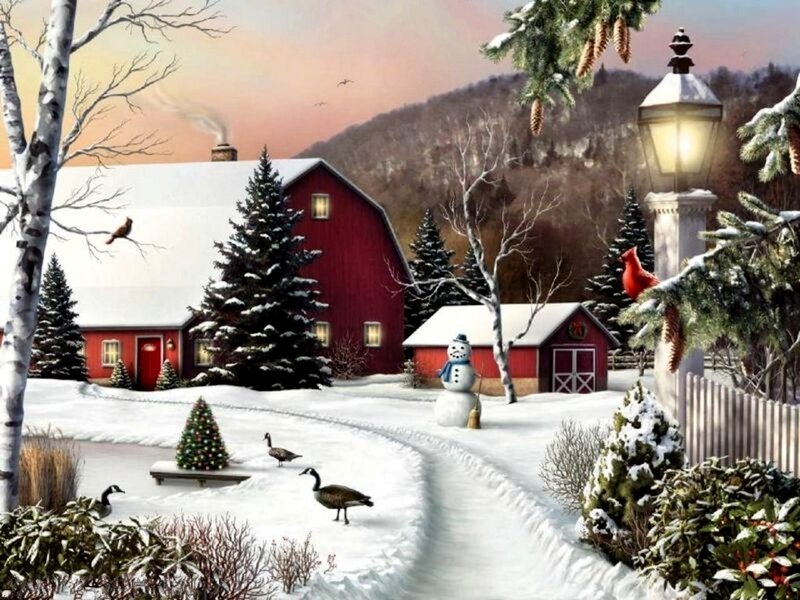 Snowman in Winter Yard