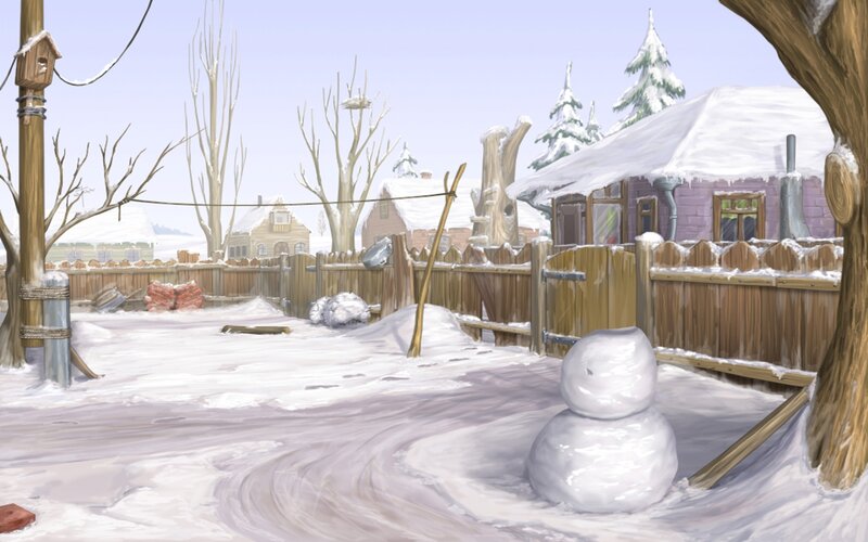 Snowman in Yard — White