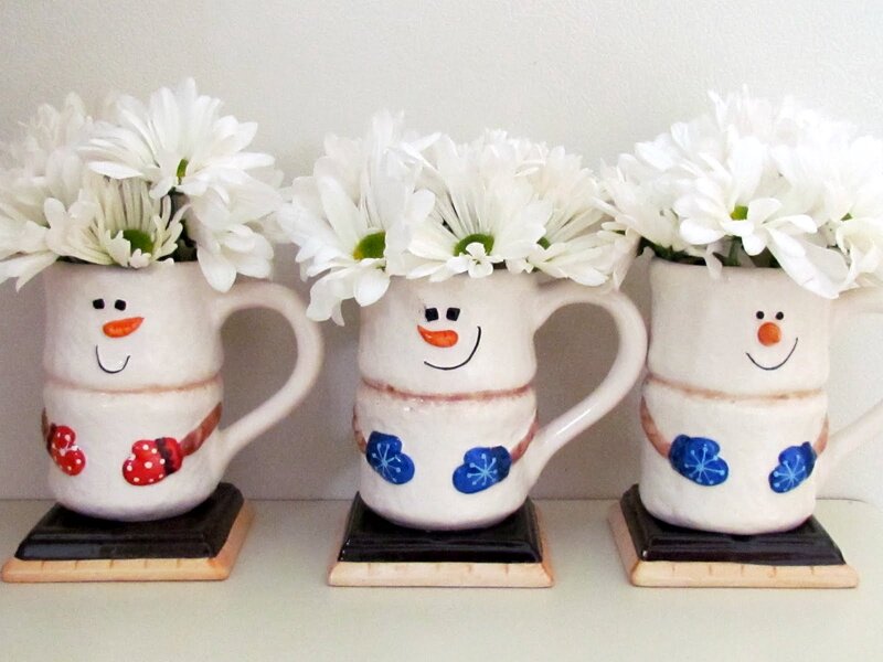 Snowman Mugs with Flowers