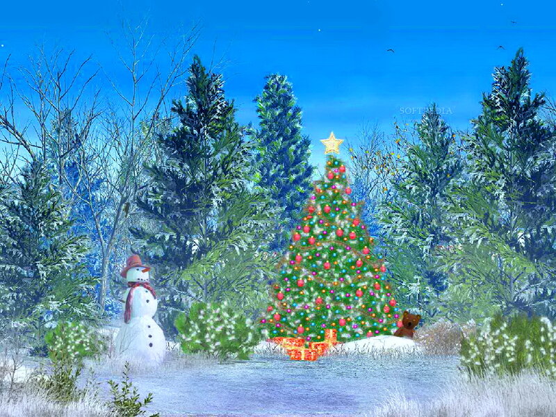 Snowman Near Christmas Tree — Blue