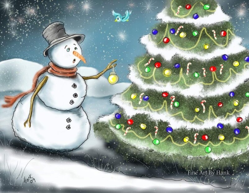 Snowman Near Christmas Tree