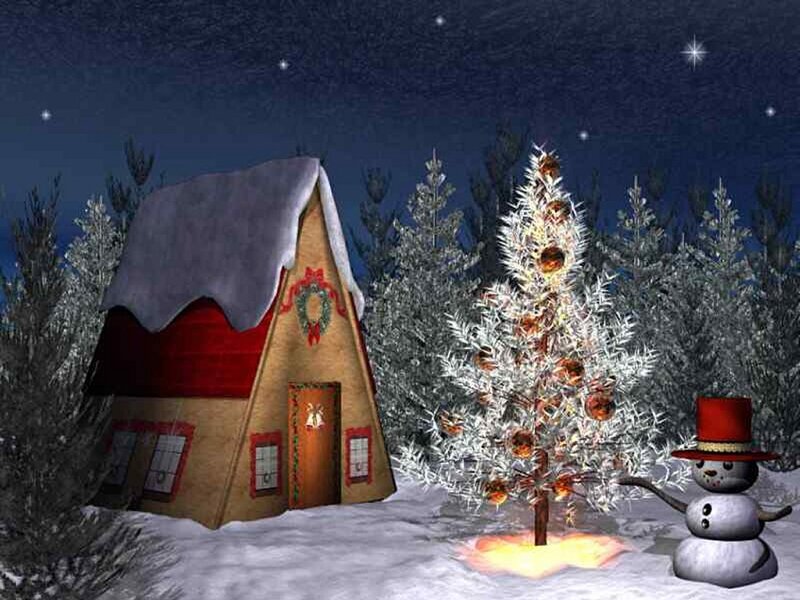 Snowman Near Christmas Tree — White