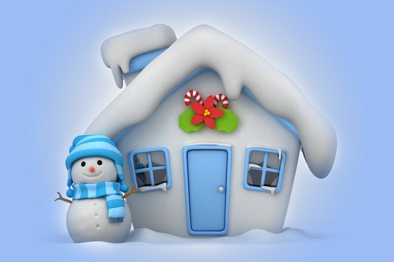 Snowman Next to House