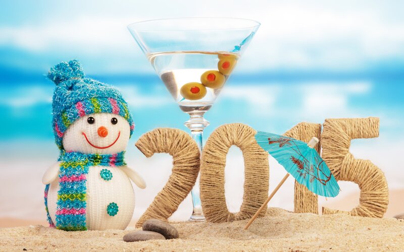 Snowman on Beach — Blue, Playful, Summer