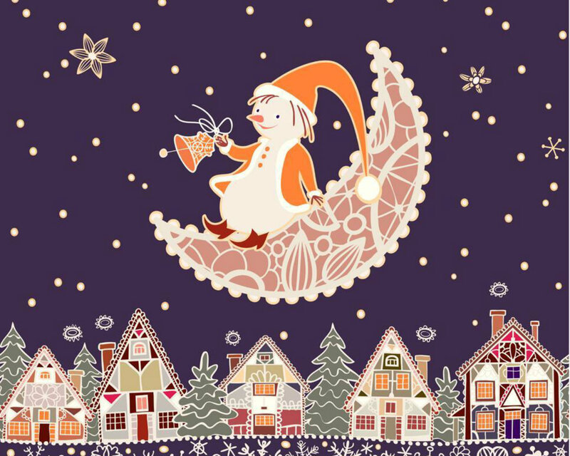 Snowman on Crescent Moon