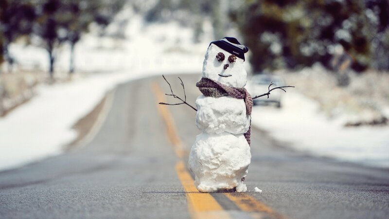 Snowman on Road — White