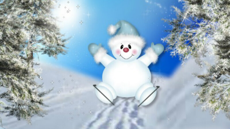 Snowman on Skis — White, Festive