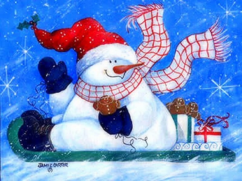 Snowman on Sled — Blue