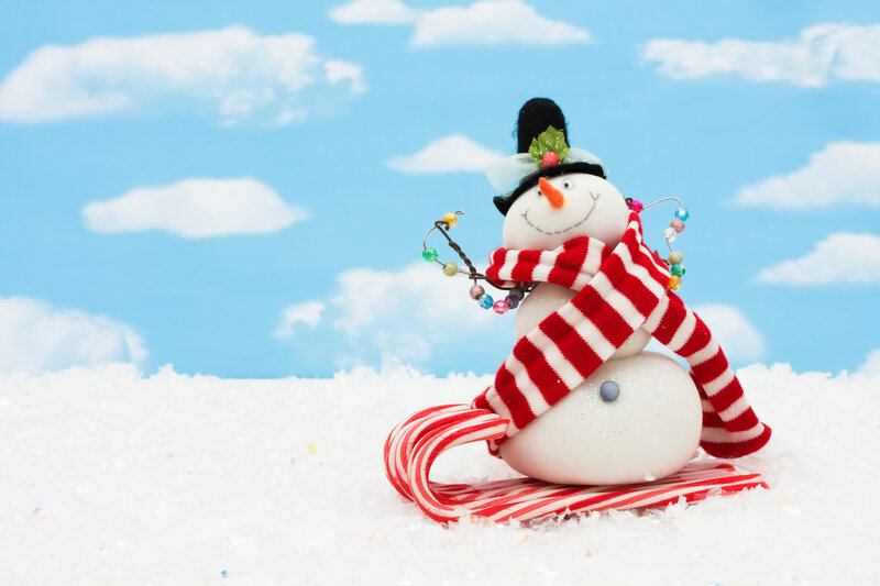 Snowman on Sled — White