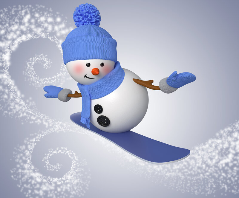 Snowman on Snowboard — Blue, Playful