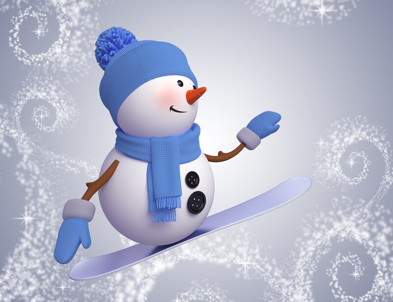 Snowman on Snowboard — Blue