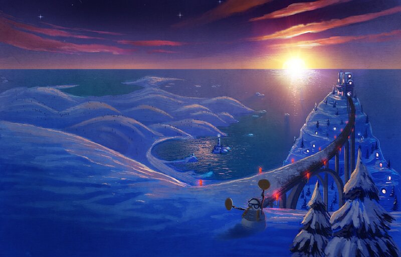 Snowman on Snowy Hill — Blue, Serene