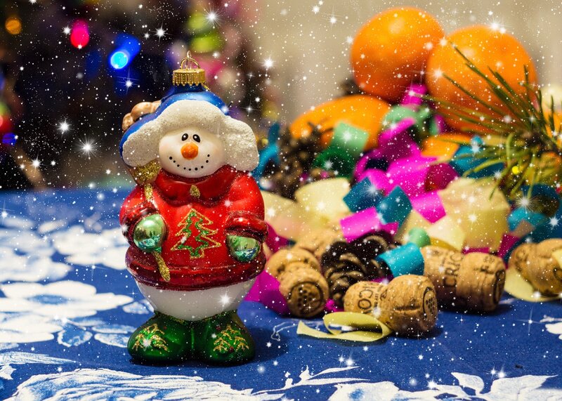 Snowman Ornament — Blue, Festive, Winter