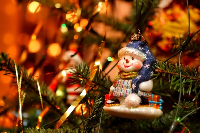 Snowman Ornament — Green, Festive, Night
