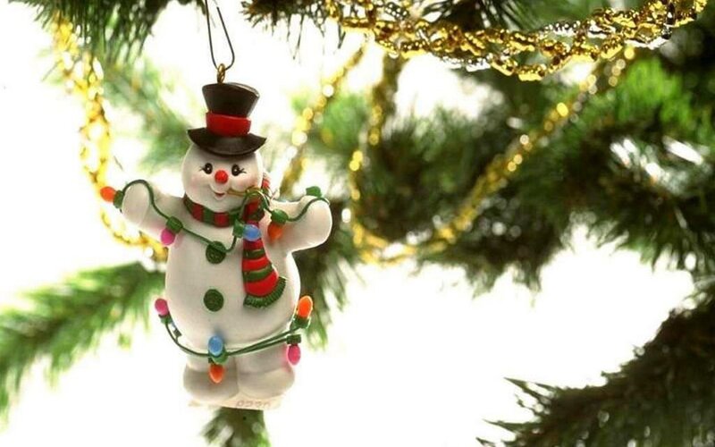 Snowman Ornament — Green, Festive, Winter, Photograph, Christmas Tree, Garland