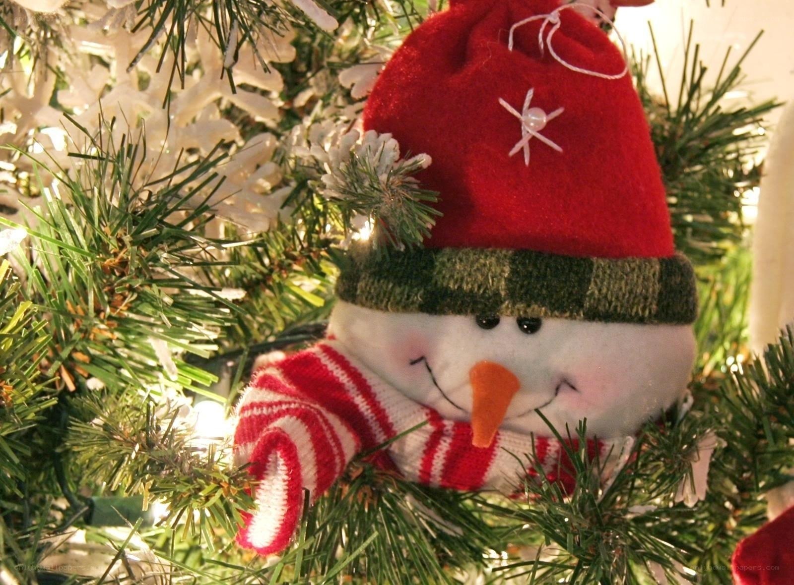 Snowman ornament on tree