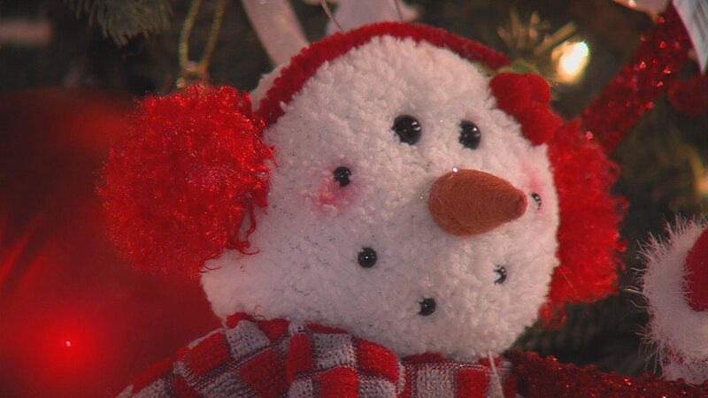 Snowman Ornament — Red, Festive, Winter, Photograph, Christmas Tree, Lights