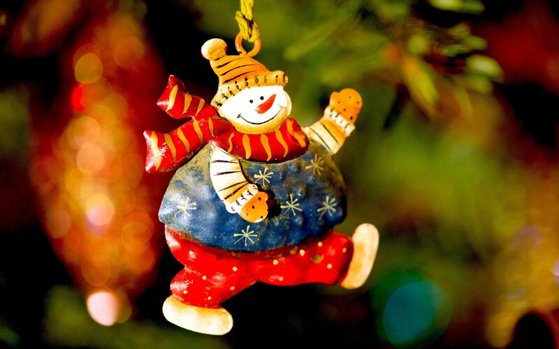 Snowman Ornament — Red, Festive, Winter, Photograph, Christmas Tree, Scarf, Hat