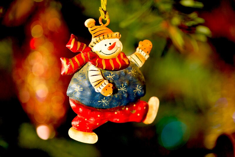 Snowman Ornament — Red, Festive, Winter, Photograph, Christmas Tree, Scarf