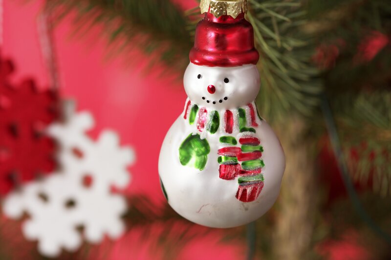 Snowman Ornament — Red, Festive, Winter, Photograph, Christmas Tree, Snowflake