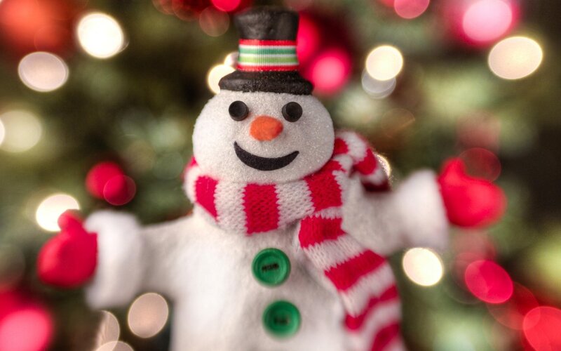 Snowman Ornament — Red, Festive, Winter, Photograph, Scarf