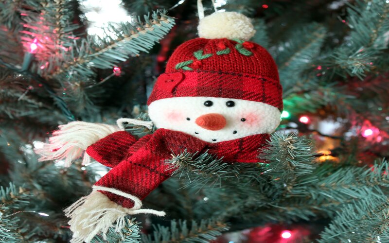 Snowman Ornament — Red