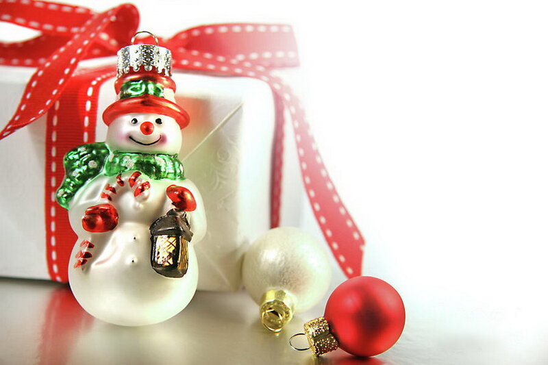 Snowman Ornament — White, Festive, Winter, Photograph