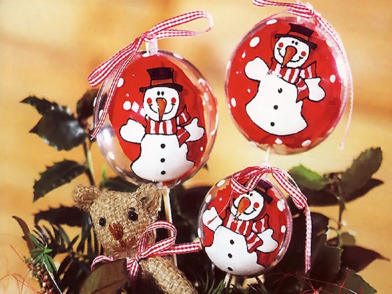 Snowman Ornaments — Red