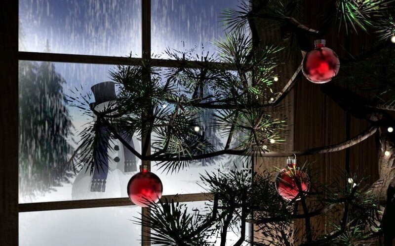 Snowman Outside Window — Green