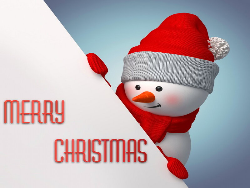 Snowman Peeking from Sign — Red