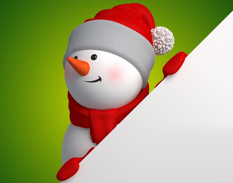 Snowman Peeking from Sign
